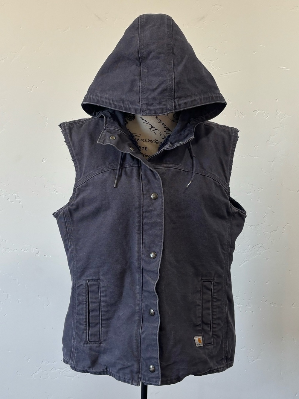 Carhartt Women's Hooded canvas Sherpa lined snap button best gray size medium